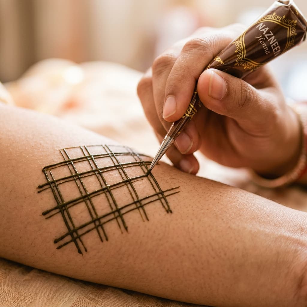 Reel — cone tip drawing a jaali grid