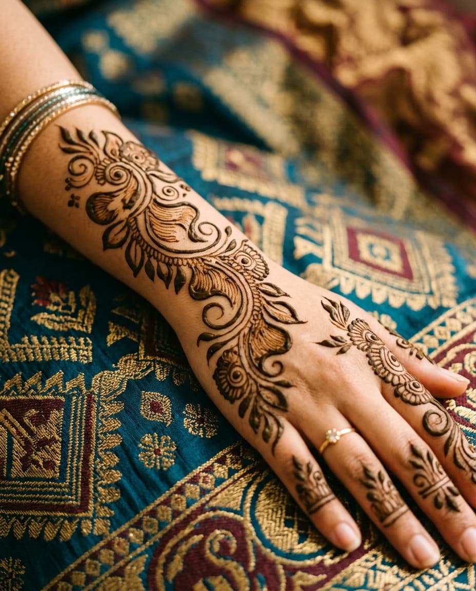 Arabic-style trailing floral vine on hand, 4:5