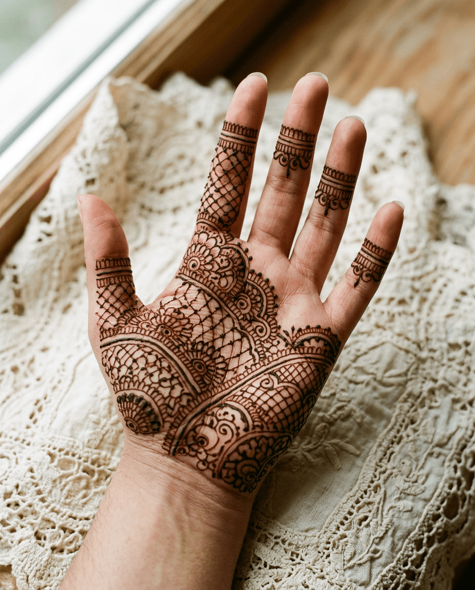 Lace-pattern palm henna, 4:5