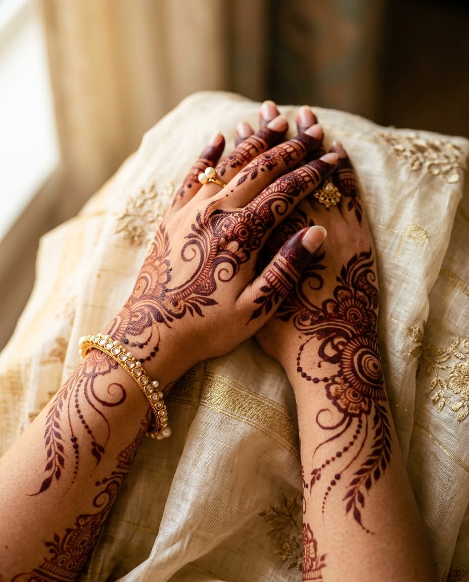 Indo-Arabic bridal, back of hands, 4:5